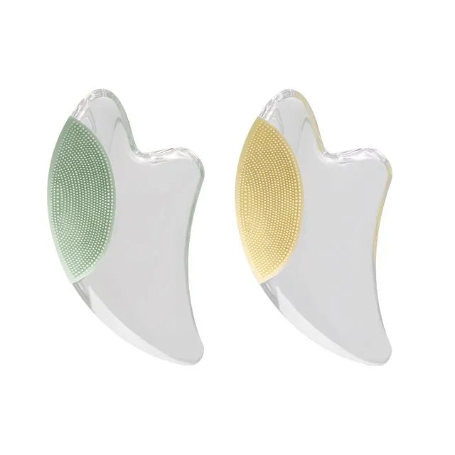 Crystal Gua Sha Sculpting Massage Tool with Dual Silicone Brushes