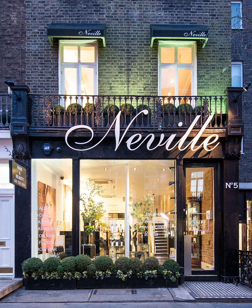 The Neville Hair and Beauty townhouse facade in London
